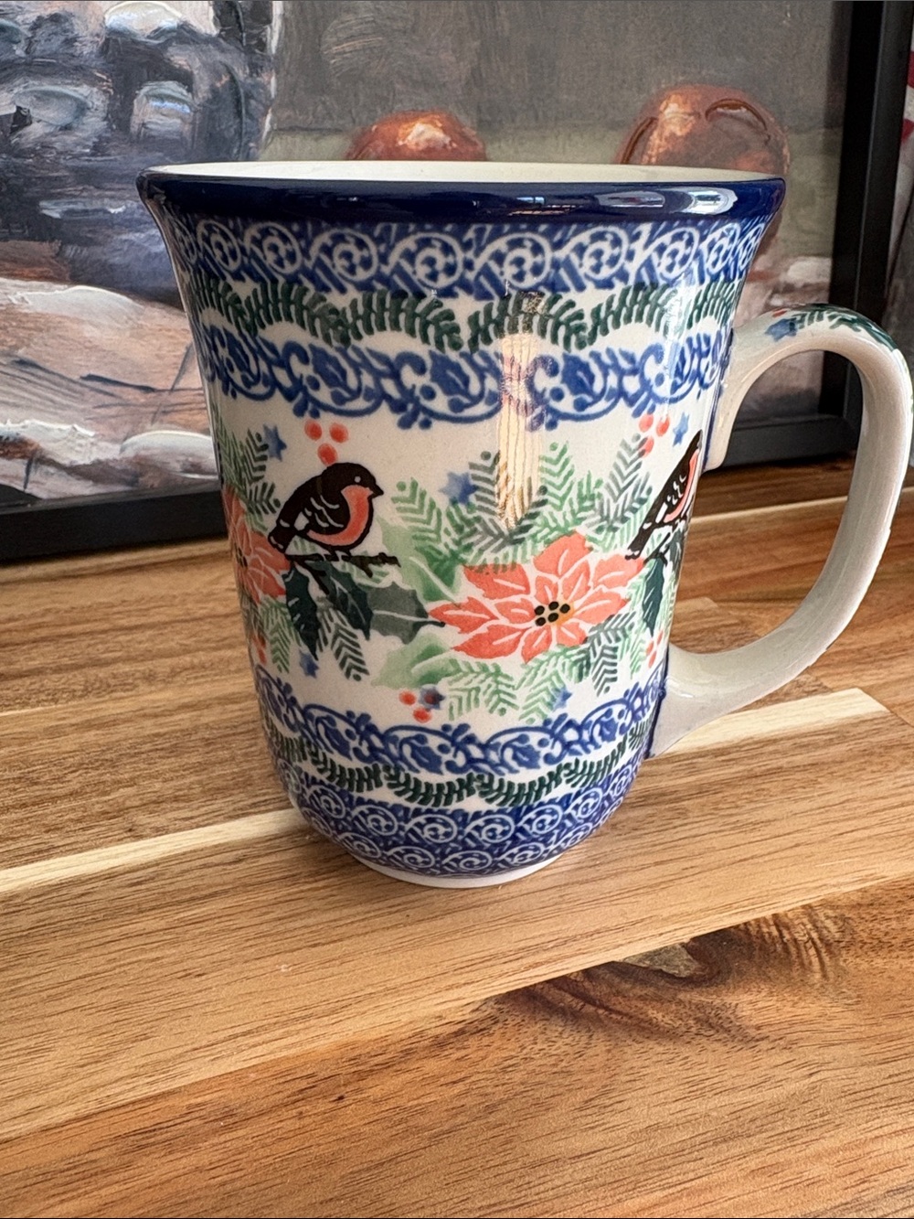 Polish Pottery (Bolesławiec stoneware bird robin mug